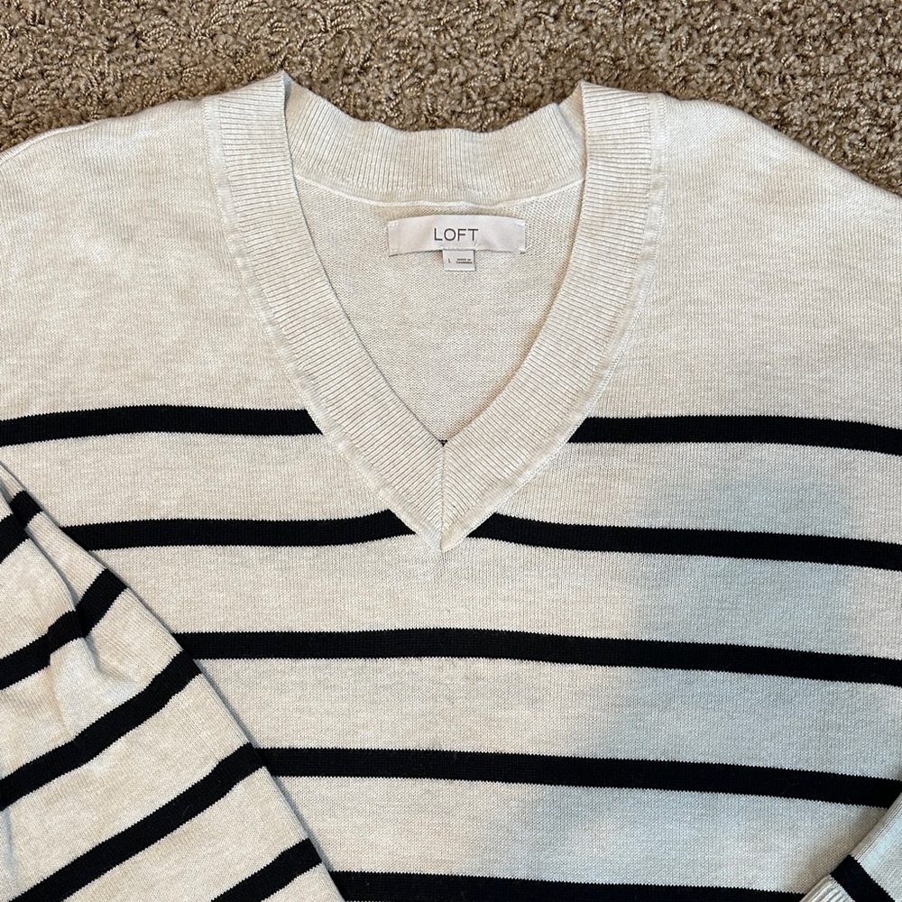 LOFT Women’s Oversized Striped Sweater - Black and Cream